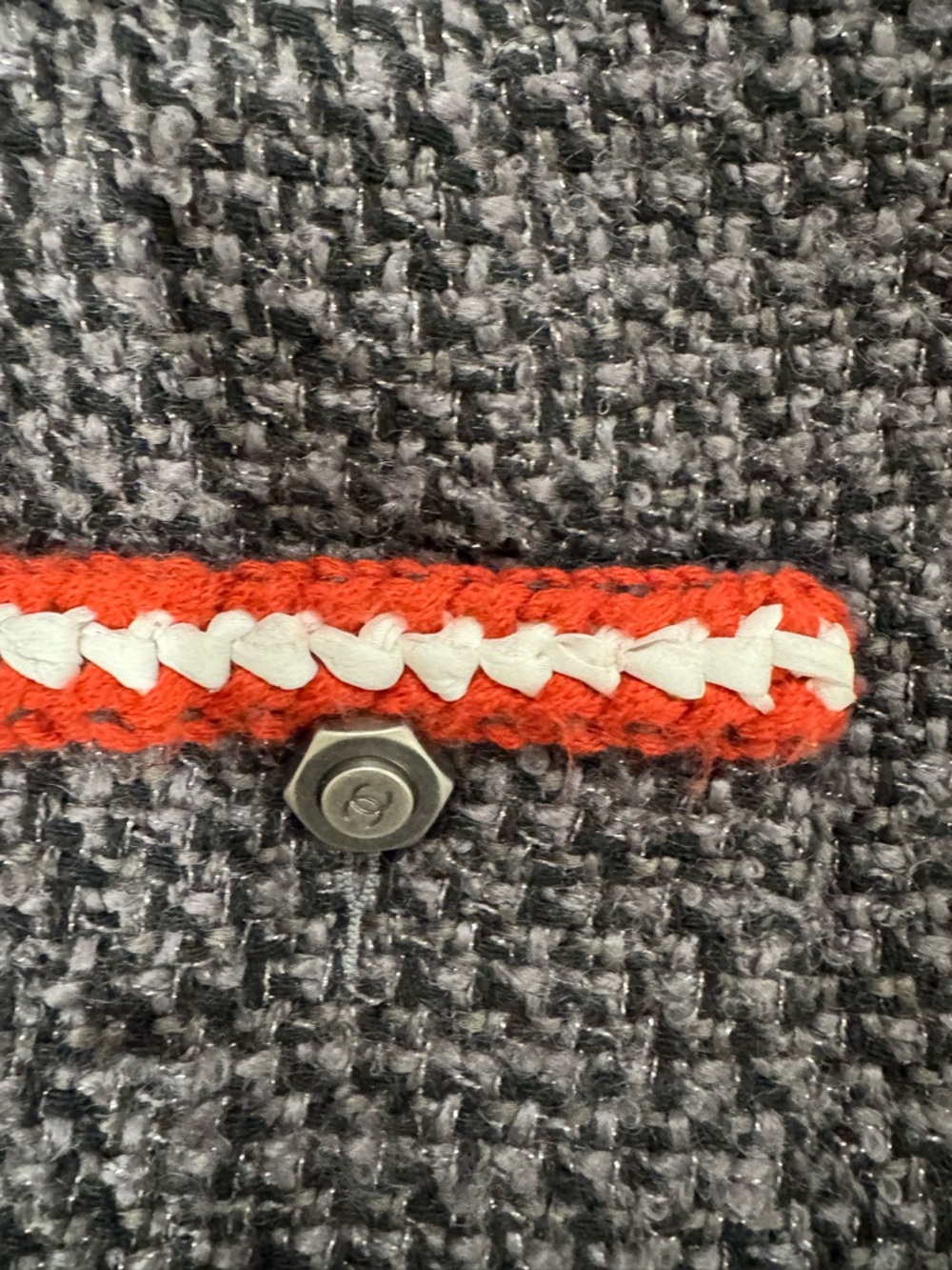 CHANEL Charcoal Knit Two-Piece Suit with Red and White Trim - Picture 9 of 11